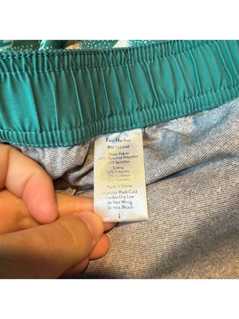 Fair Harbor Men L Anchor Trunk Swim Short Green Geometric Lined Beach Island